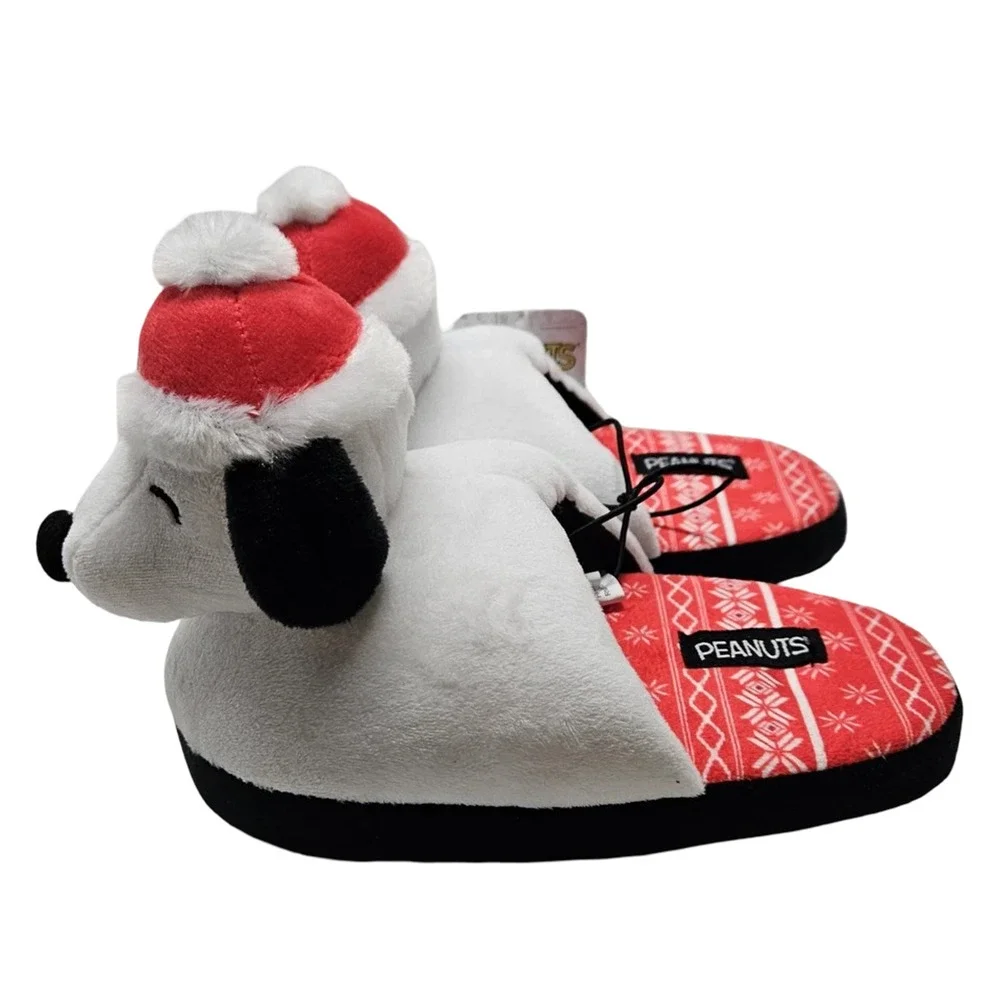 Peanuts Snoopy 3D Christmas Scuff Slippers Toddler 7/8 Plush Santa Slip-Ons New